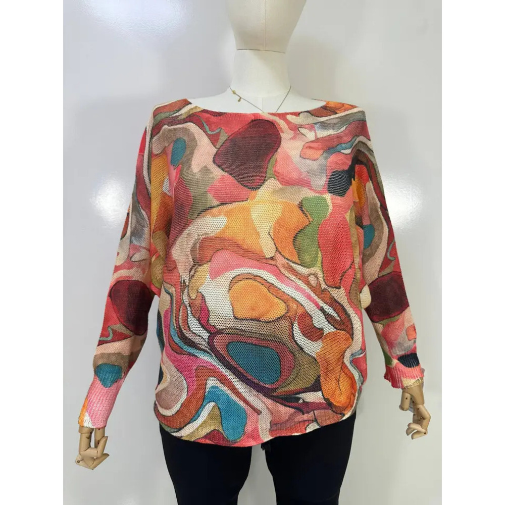 L149 Loowie Abstract Spots Round Neck Knit Printed Sweater One Size